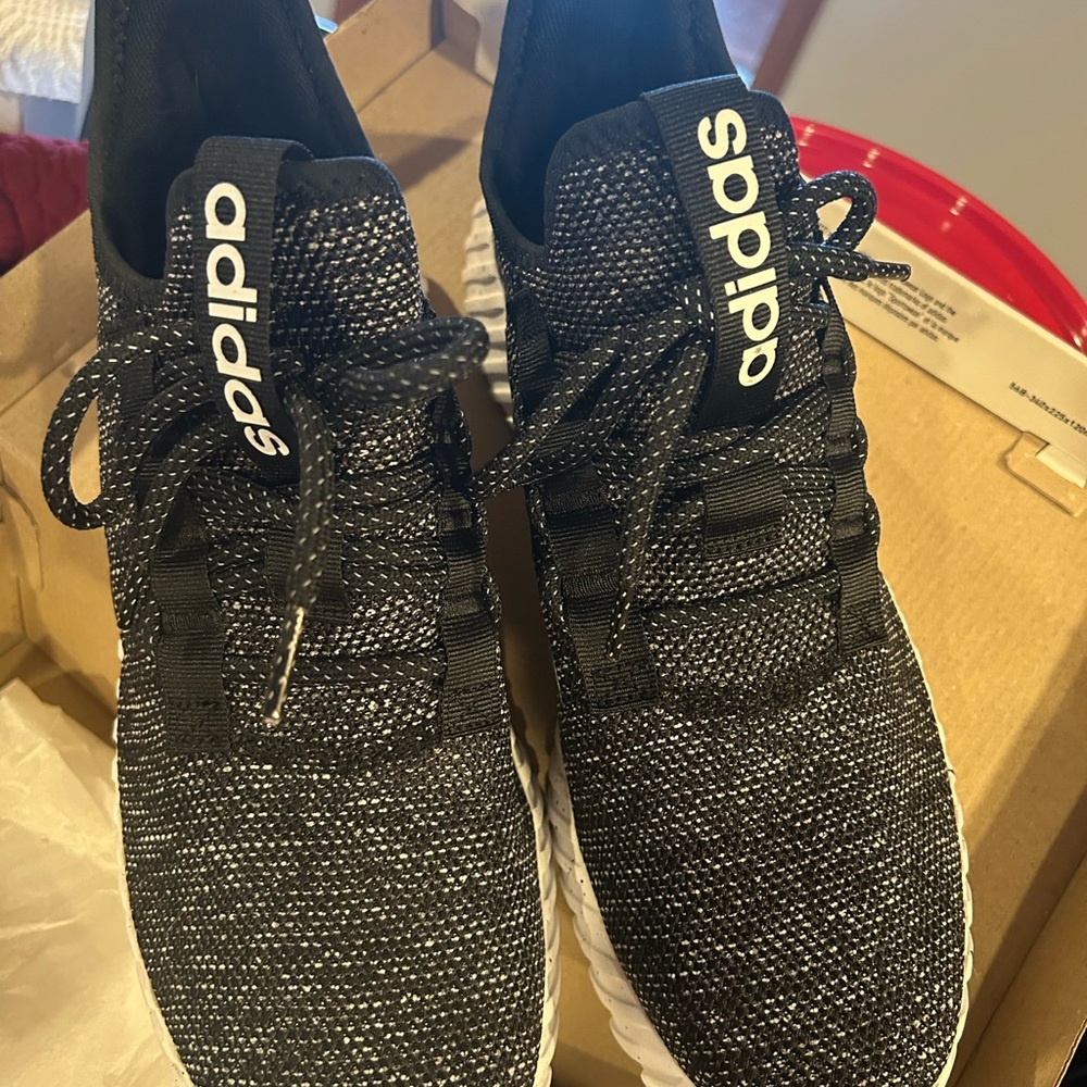 Adidas Black and White Sneakers with Knit Upper